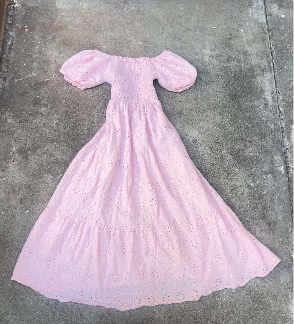 Cottagecore Boho Maxi Dress Off The Shoulders Eyelet Size Small